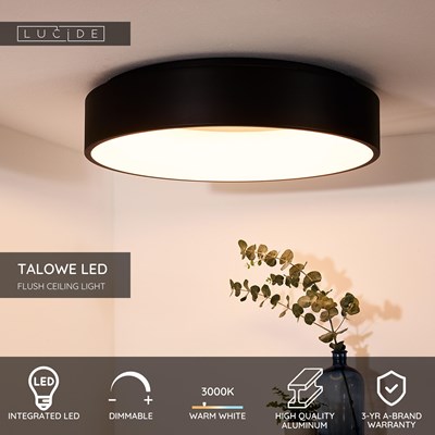 Lucide TALOWE LED - Flush ceiling light - Ø 60 cm - LED Dim. - 1x42W 3000K - Black